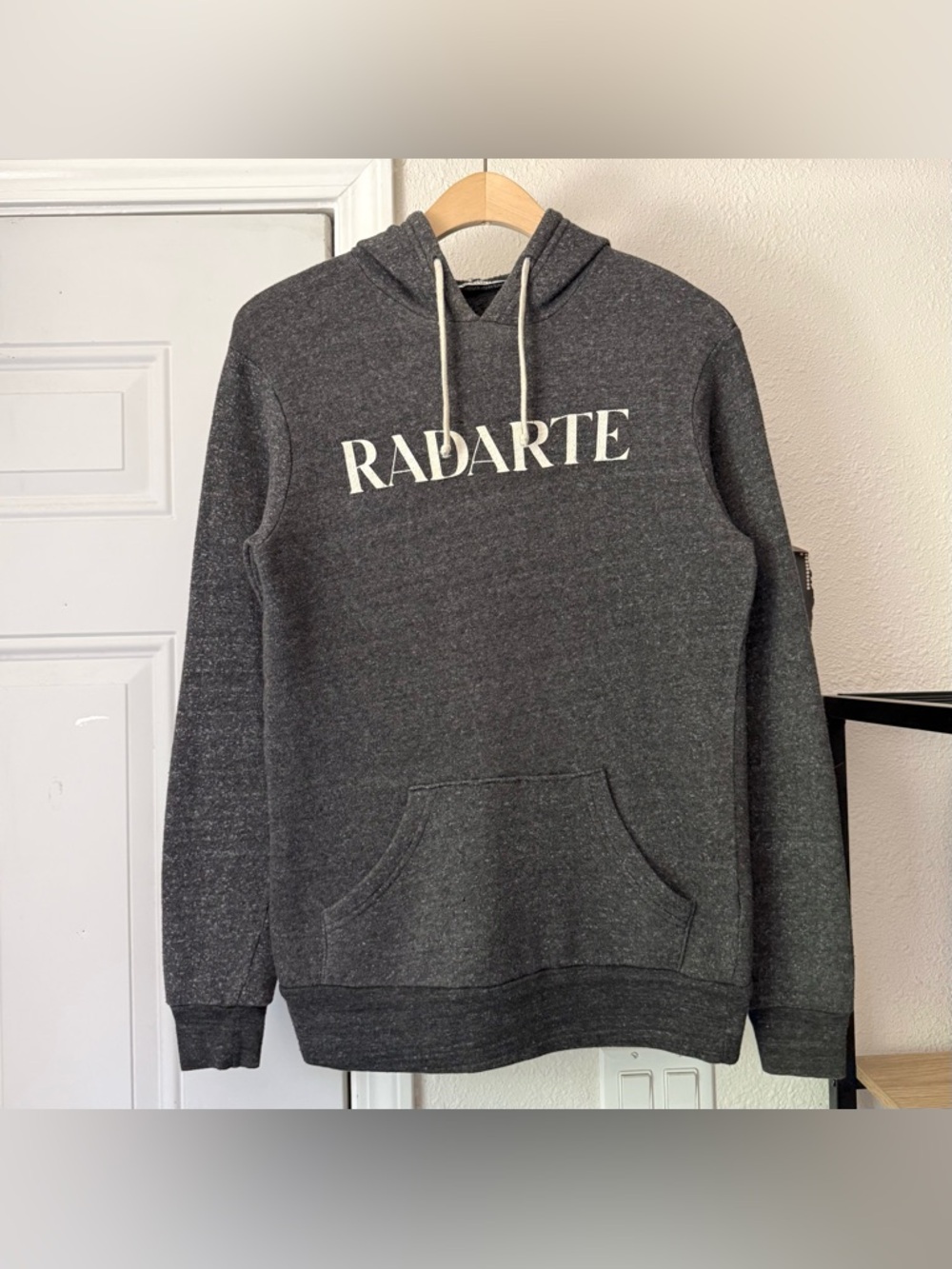 RODARTE charcoal grey radarte cotton blend logo kangaroo pocket hoodie sweater